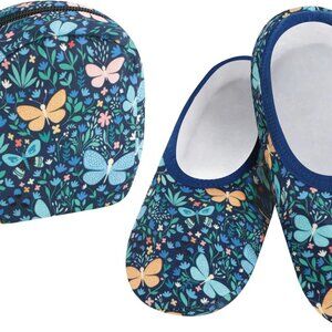 Women'S Travel Slippers Sherpa Lined Non-Skid Sole Foldable with Pouch